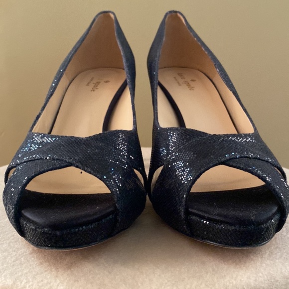 Kate Spade black sparkle peep toe heels in excellent condition - Picture 3 of 11